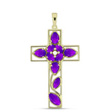 Cruce Pandantiv din Argint 925 Placat cu Aur ( 3.42 grame ) cu Agat Violet 3.05 Carate
