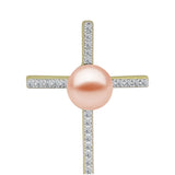 Cruce Pandantiv din Argint 925 Placat cu Aur ( 2.1 grame ) cu Perlă de Apă Dulce Piersică și Topaz Alb 2.84 Carate