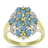 Inel din Argint 925 Placat cu Aur ( 4.31 grame ) cu Labradorit și Topaz Alb 2.96 Carate