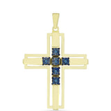 Cruce Pandantiv din Argint 925 Placat cu Aur ( 3.78 grame ) cu Diamant Albastru 0.04 Carate