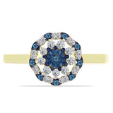 Inel din Argint 925 Placat cu Aur ( 3.17 grame ) cu Diamant Albastru și Topaz Alb 0.48 Carate