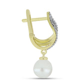 Cercei din Argint 925 Placat cu Aur ( 2.67 grame ) cu Perlă de Apă Dulce Albă și Topaz Alb 7.27 Carate