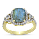 Inel din Argint 925 Placat cu Aur ( 2.72 grame ) cu Labradorit și Topaz Alb 3.19 Carate