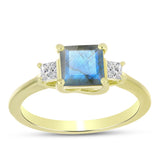 Inel din Argint 925 Placat cu Aur ( 1.98 grame ) cu Labradorit și Topaz Alb 1.11 Carate