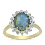 Inel din Argint 925 Placat cu Aur ( 2.82 grame ) cu Labradorit și Topaz Alb 2.96 Carate