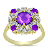 Inel din Argint 925 Placat cu Aur ( 3.38 grame ) cu Agat Violet și Topaz Alb 2.8 Carate