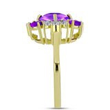 Inel din Argint 925 Placat cu Aur ( 3.38 grame ) cu Agat Violet și Topaz Alb 2.8 Carate