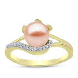 Inel din Argint 925 Placat cu Aur ( 3.26 grame ) cu Perlă de Apă Dulce Piersică și Topaz Alb 2.69 Carate