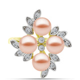 Inel din Argint 925 Placat cu Aur ( 4.44 grame ) cu Perlă de Apă Dulce Piersică și Topaz Alb 5.78 Carate