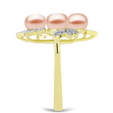 Inel din Argint 925 Placat cu Aur ( 4.44 grame ) cu Perlă de Apă Dulce Piersică și Topaz Alb 5.78 Carate