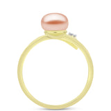 Inel din Argint 925 Placat cu Aur ( 2.62 grame ) cu Perlă de Apă Dulce Piersică și Topaz Alb 2.79 Carate