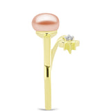 Inel din Argint 925 Placat cu Aur ( 2.62 grame ) cu Perlă de Apă Dulce Piersică și Topaz Alb 2.79 Carate
