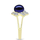 Inel din Argint 925 Placat cu Aur ( 2.62 grame ) cu Perlă de Apă Dulce Neagră și Topaz Alb 3 Carate