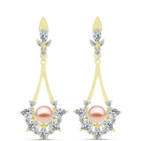 Cercei din Argint 925 Placat cu Aur ( 5.73 grame ) cu Perlă de Apă Dulce Piersică și Topaz Alb 6.2 Carate