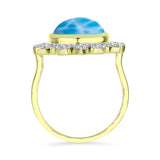 Inel din Argint 925 Placat cu Aur ( 4.88 grame ) cu Larimar(Piatra delfinului) și Topaz Alb 7.5 Carate