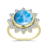 Inel din Argint 925 Placat cu Aur ( 4.88 grame ) cu Larimar(Piatra delfinului) și Topaz Alb 7.5 Carate