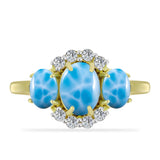 Inel din Argint 925 Placat cu Aur ( 2.9 grame ) cu Larimar(Piatra delfinului) și Topaz Alb 2.6 Carate
