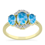 Inel din Argint 925 Placat cu Aur ( 2.9 grame ) cu Larimar(Piatra delfinului) și Topaz Alb 2.6 Carate