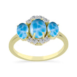 Inel din Argint 925 Placat cu Aur ( 2.9 grame ) cu Larimar(Piatra delfinului) și Topaz Alb 2.6 Carate