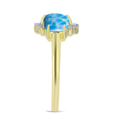 Inel din Argint 925 Placat cu Aur ( 2.9 grame ) cu Larimar(Piatra delfinului) și Topaz Alb 2.6 Carate