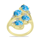 Inel din Argint 925 Placat cu Aur ( 5.6 grame ) cu Larimar(Piatra delfinului) și Topaz Alb 3.89 Carate