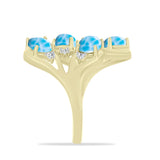 Inel din Argint 925 Placat cu Aur ( 5.6 grame ) cu Larimar(Piatra delfinului) și Topaz Alb 3.89 Carate