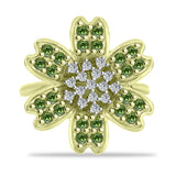 Inel din Argint 925 Placat cu Aur ( 5.13 grame ) cu Safir verde și Topaz Alb 1.25 Carate