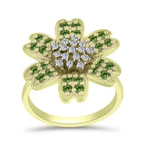 Inel din Argint 925 Placat cu Aur ( 5.13 grame ) cu Safir verde și Topaz Alb 1.25 Carate