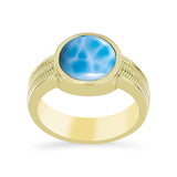 Inel din Argint 925 Placat cu Aur ( 5.6 grame ) cu Larimar(Piatra delfinului) 3.26 Carate