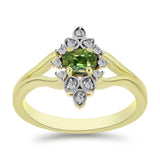 Inel din Argint 925 Placat cu Aur ( 3.01 grame ) cu Safir verde și Topaz Alb 0.51 Carate