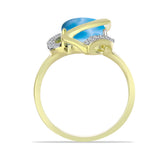 Inel din Argint 925 Placat cu Aur ( 3.74 grame ) cu Larimar(Piatra delfinului) și Topaz Alb 5.51 Carate