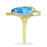 Inel din Argint 925 Placat cu Aur ( 3.74 grame ) cu Larimar(Piatra delfinului) și Topaz Alb 5.51 Carate