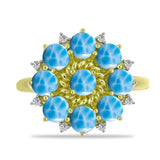 Inel din Argint 925 Placat cu Aur ( 3.14 grame ) cu Larimar(Piatra delfinului) și Topaz Alb 2.81 Carate