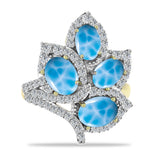 Inel din Argint 925 Placat cu Aur ( 5.5 grame ) cu Larimar(Piatra delfinului) și Topaz Alb 5.65 Carate
