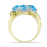 Inel din Argint 925 Placat cu Aur ( 5.5 grame ) cu Larimar(Piatra delfinului) și Topaz Alb 5.65 Carate