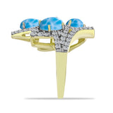 Inel din Argint 925 Placat cu Aur ( 5.5 grame ) cu Larimar(Piatra delfinului) și Topaz Alb 5.65 Carate