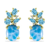Cercei din Argint 925 Placat cu Aur ( 3.95 grame ) cu Larimar(Piatra delfinului) și Topaz Swiss Blue 5.17 Carate