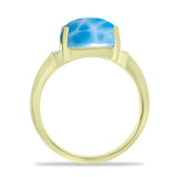 Inel din Argint 925 Placat cu Aur ( 4.51 grame ) cu Larimar(Piatra delfinului) și Topaz Alb 7.4 Carate