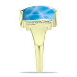 Inel din Argint 925 Placat cu Aur ( 4.51 grame ) cu Larimar(Piatra delfinului) și Topaz Alb 7.4 Carate