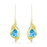 Cercei din Argint 925 Placat cu Aur ( 4.17 grame ) cu Larimar(Piatra delfinului) 3.7 Carate