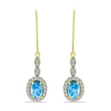 Cercei din Argint 925 Placat cu Aur ( 2.91 grame ) cu Larimar(Piatra delfinului) și Topaz Alb 2.57 Carate