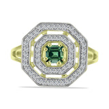 Inel din Argint 925 Placat cu Aur ( 2.85 grame ) cu Turmalină Verde și Topaz Alb 0.76 Carate