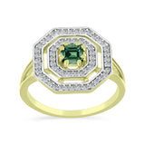Inel din Argint 925 Placat cu Aur ( 2.85 grame ) cu Turmalină Verde și Topaz Alb 0.76 Carate