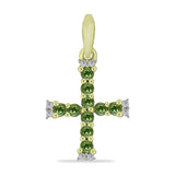 Cruce Pandantiv din Argint 925 Placat cu Aur ( 0.99 grame ) cu Safir verde și Topaz Alb 0.47 Carate