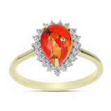 Inel din Argint 925 Placat cu Aur ( 2.25 grame ) cu Turcoaz Mohave și Topaz Alb 1.63 Carate