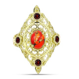 Inel din Argint 925 Placat cu Aur ( 5.87 grame ) cu Turcoaz Mohave și Granat Barton 1.51 Carate