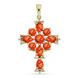 Cruce Pandantiv din Argint 925 Placat cu Aur ( 3.74 grame ) cu Turcoaz Mohave și Topaz Alb 3.59 Carate