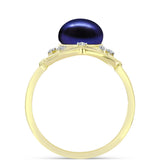 Inel din Argint 925 Placat cu Aur ( 2.98 grame ) cu Perlă de Cultură Neagră și Topaz Alb 3.84 Carate