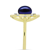 Inel din Argint 925 Placat cu Aur ( 2.98 grame ) cu Perlă de Cultură Neagră și Topaz Alb 3.84 Carate
