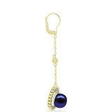 Cercei din Argint 925 Placat cu Aur ( 5.6 grame ) cu Perlă de Cultură Neagră și Topaz Alb 9.03 Carate